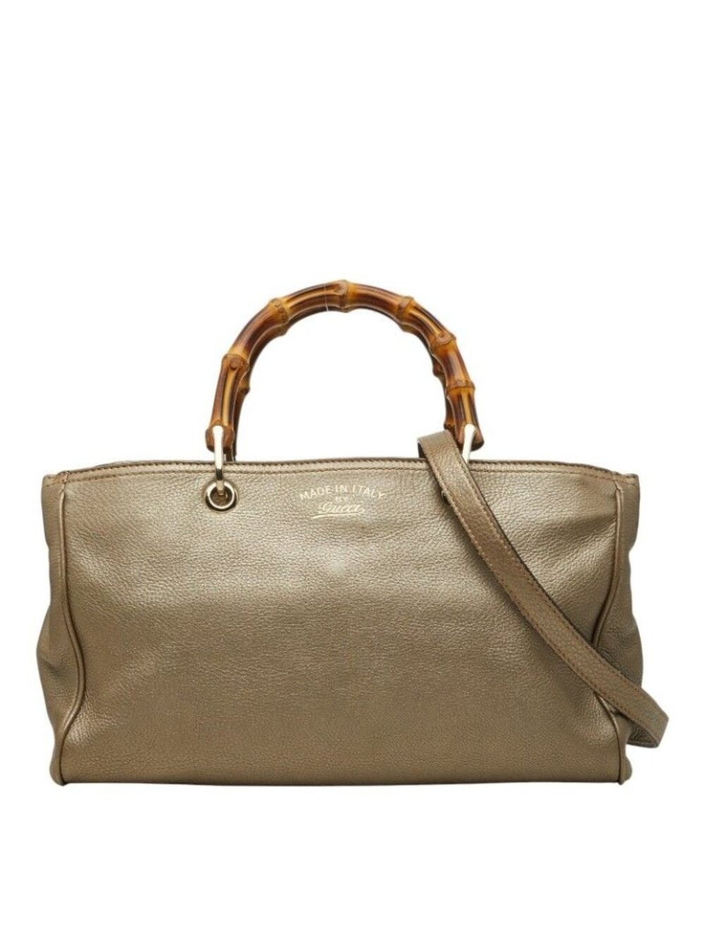 Gucci Bambu 2-Way Shoulder Bag Gold Brown Leather